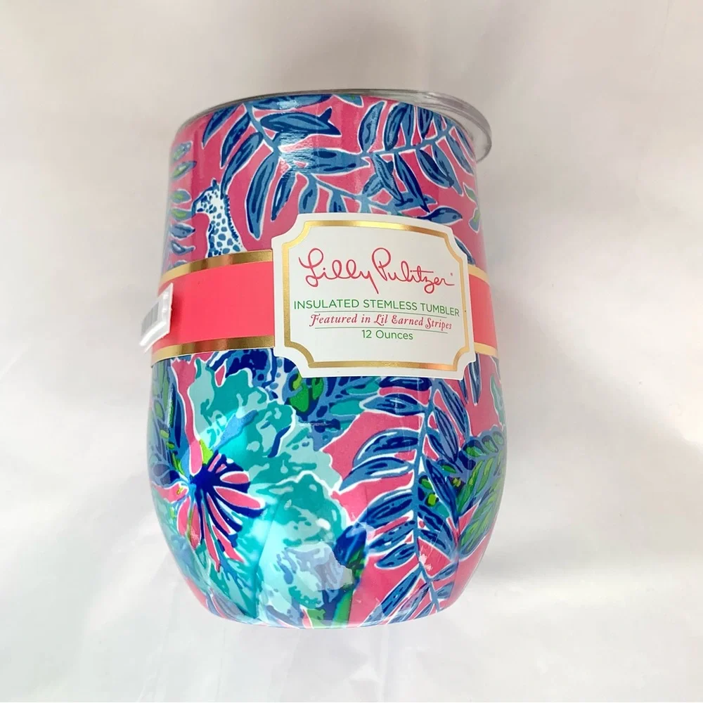 NEW Lilly Pulitzer Insulated Stemless Tumbler Pink Isle Lil Earned Stripes - Picture 8 of 15